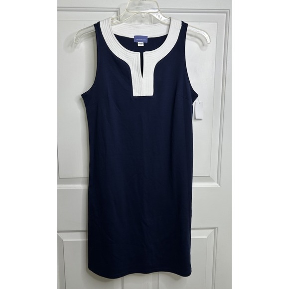 Laura Scott Dresses & Skirts - Laura Scott Sheath‎ Dress Women's Large V Neck Nautical Classic Knit Navy Blue